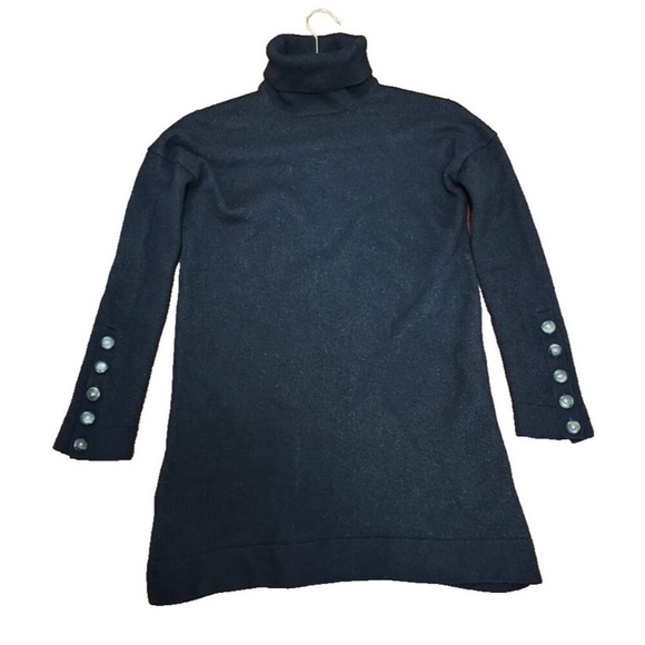 Sézane La Maille Merino Wool Turtleneck Sweater Dress Black Long Sleeve ButtonXS - Picture 3 of 16
